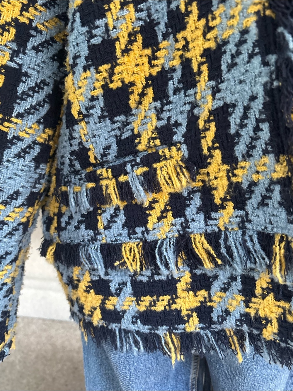 Halogen Frayed Houndstooth Blazer in Navy, Light Blue & Yellow - Picture 3 of 9